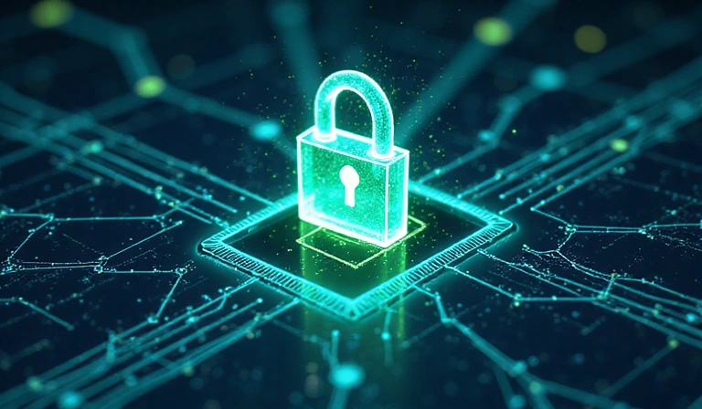 Secure data protection illustration with padlock and digital shield